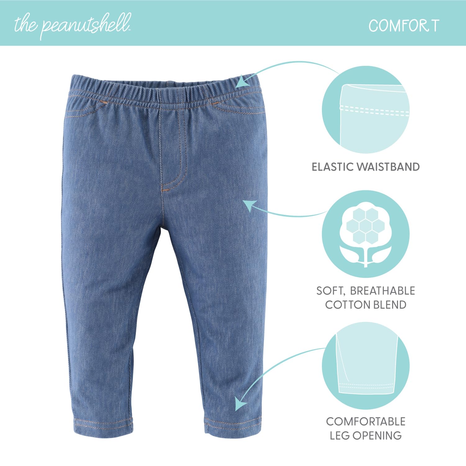 The Peanutshell Baby Boys or Girls Jeggings Set - Soft Stretchy Pants Boy & Girl Leggings, Infant and Toddler Clothes - Denim