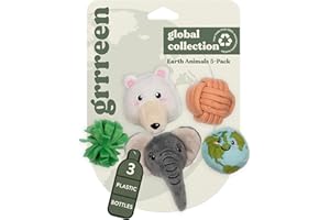 GRRREEN Cat Toys | Plush Toy Earth Animals (Value 5-Pack) Cat Toys for Indoor Cats | Eco Friendly Toy Made from Non Toxic Materials