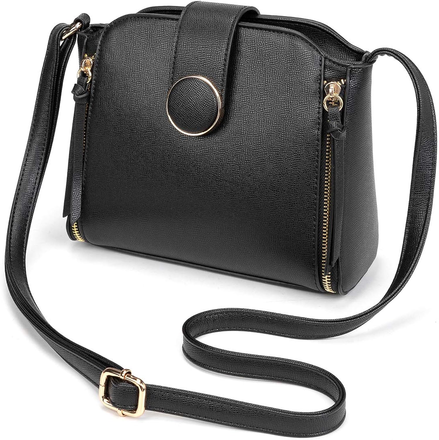 LA TERRE Vegan Faux Crosshatch Leather Zipper Trim Crossbody Bag black Size S Amazon.co.uk