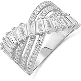 Amazon Essentials Sterling Silver Pave and Baguette CZ Crossover Cocktail Ring