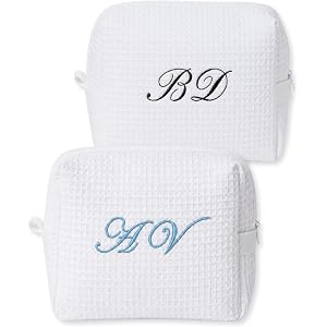 Personalized Embroidered Monogram Makeup Bag for Women (Style 2) | Custom name or initials in script - bride, bridesmaid and