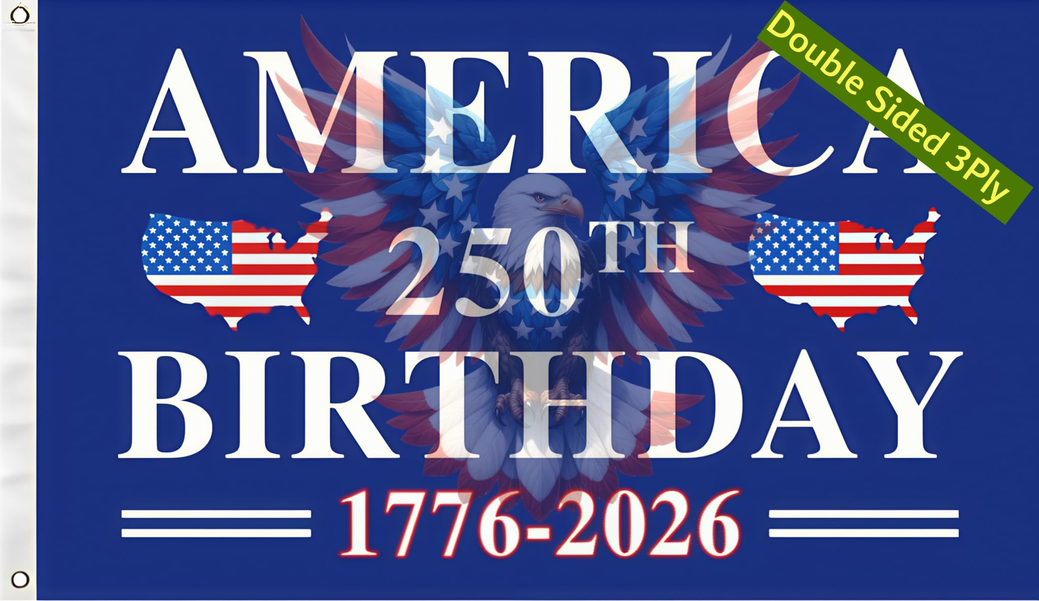 Photo 1 of 250th Birthday 250 Years 1776 2026 Flag 6X10Ft, Double Sided 3Ply, 250 Birthday Flags, Blue Banner With Map, Men Women Banner,Vibrant Colors, Double Stitched with 2 Brass Grommets, Bar Garden Street Decoration, GYM, Office Decor,Indoor Outdoor Use,Gifts. 