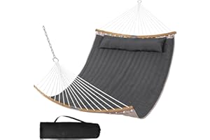 SUNCREAT Portable Double Hammock with Curved Spreader Bar, 450 lbs Capacity, Heavy Duty Outdoor Hammock with Outer Bag, Dark Gray