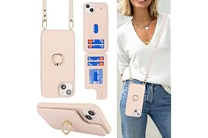 Lipvina for iPhone 15 Plus Case with Card Holder and Strap for Women,Crossbody Lanyard,Stand Ring Kickstand,Snap Clasp,Phone Wallet Cases 6.7 inch(Beige)