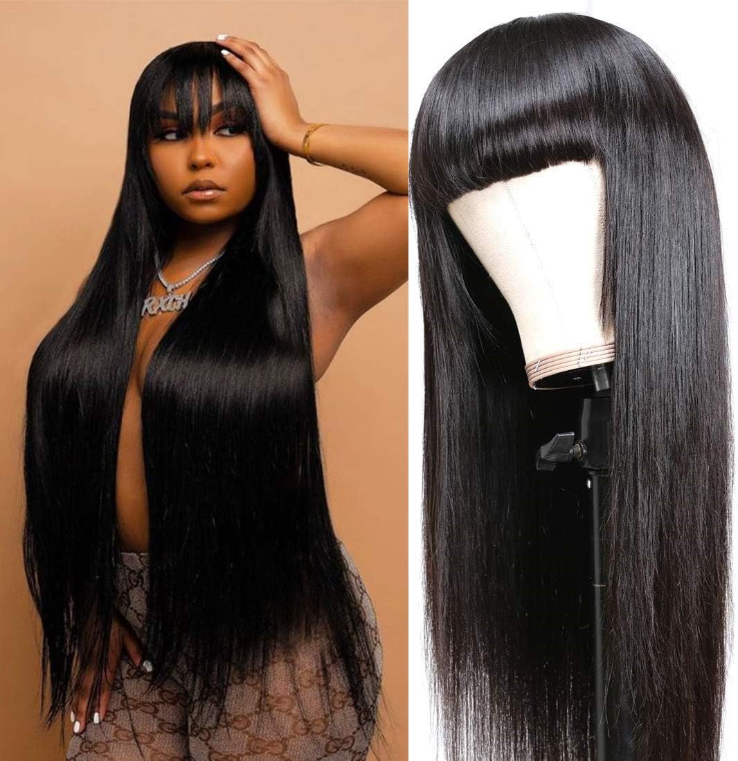 straight wigs with bangs for black woman