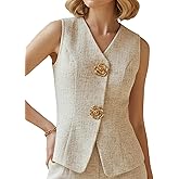 winkbay Women's Summer Button Up Blazer Vest V Neck Sleeveless Dressy Blouses Business Casual Tops