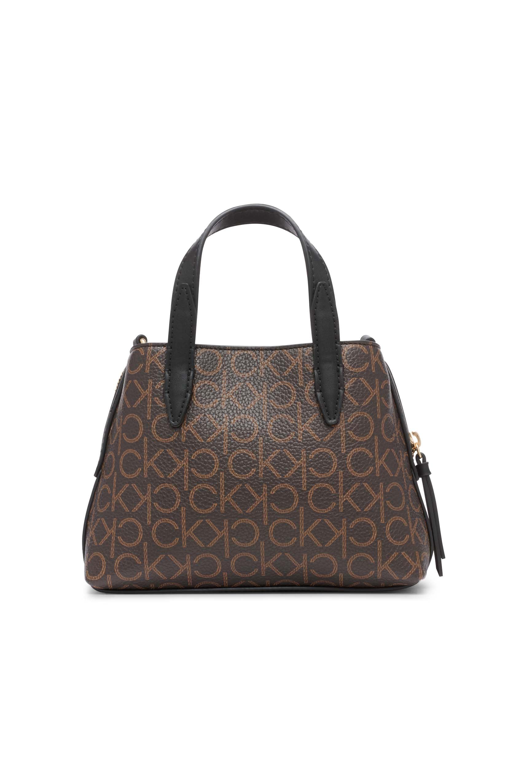 Calvin Klein Women's Millie 2 in 1 Triple Compartment Mini Satchel Crossbody, Brown/Khaki/Black, One Size