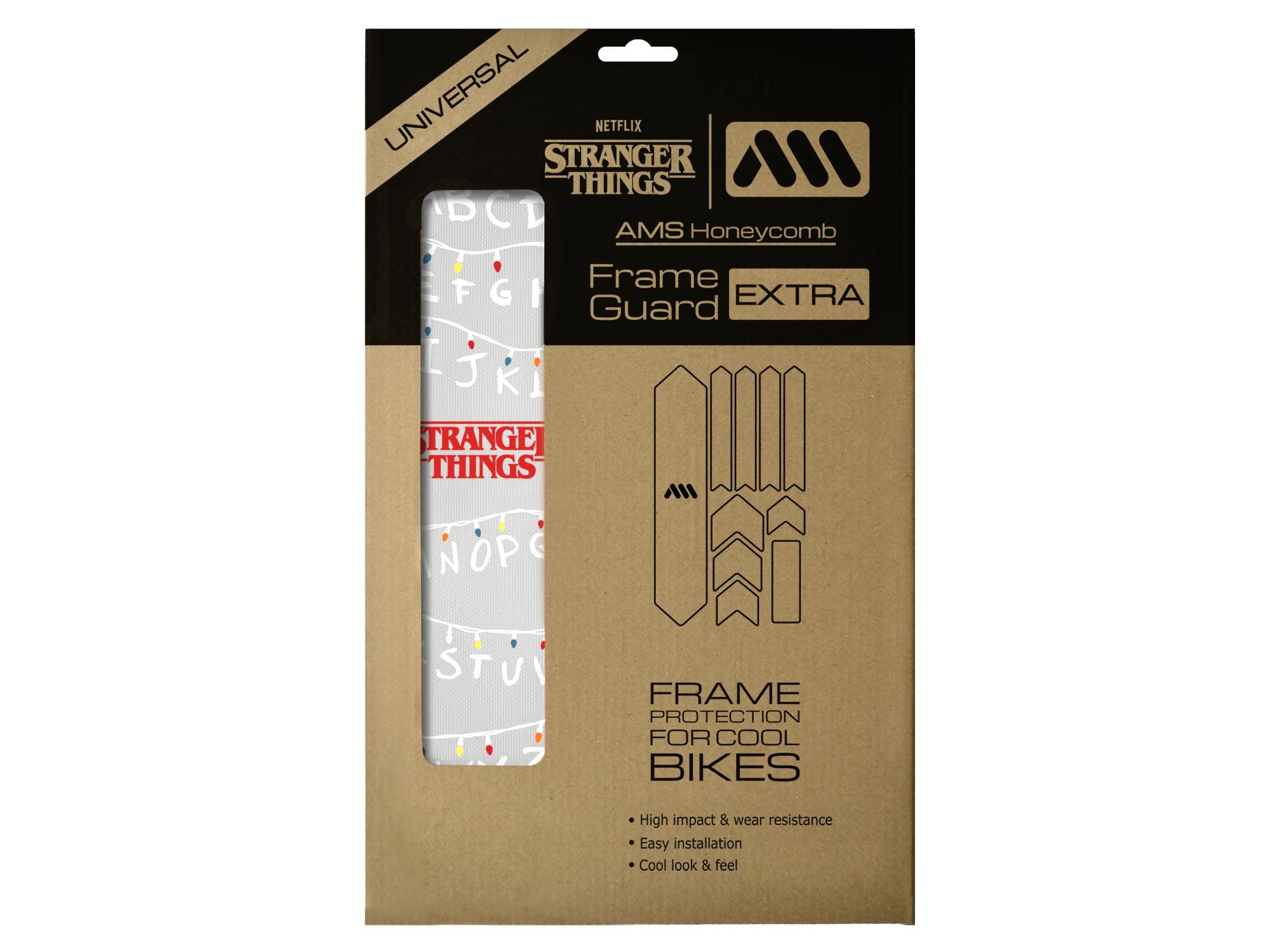 All Mountain Style AMS High Impact Frame Guard Extra – Protects your bike from scratches and dings, Stranger Things Lights White