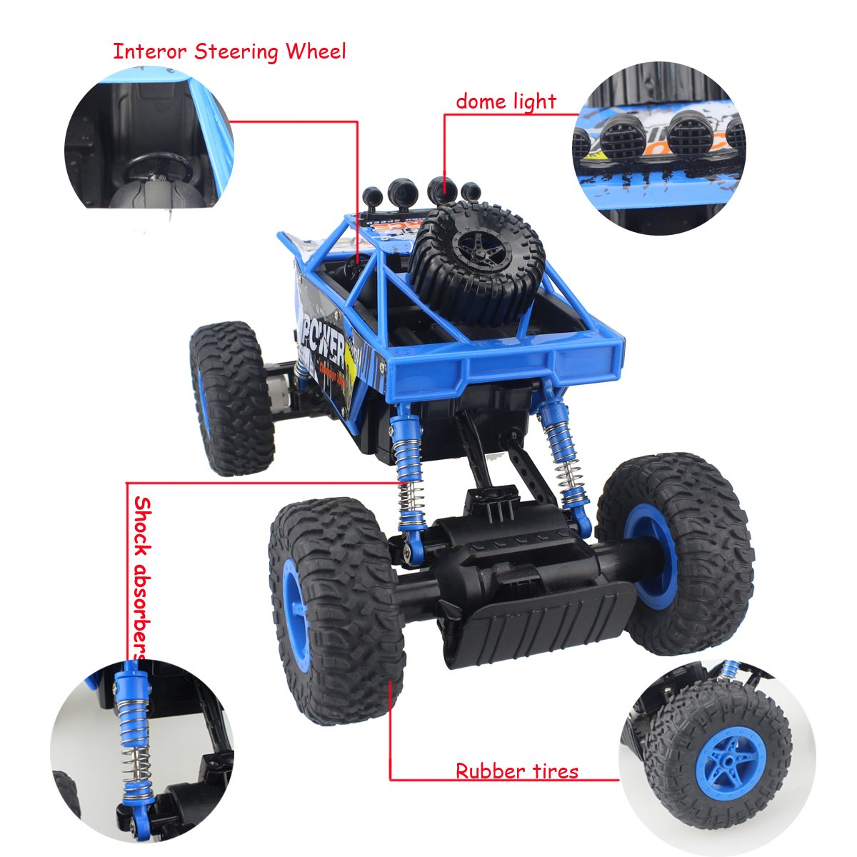 Fisca RC Car Remote Control Rock Crawler High Speed 4WD Off-Road Vehicle, 2.4Ghz 1:18 Dune Buggy Monster Truck Electric Hobby Fast Race Car with Rechargeable Battery Blue
