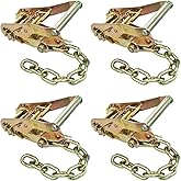 VULCAN Ratchet Buckle - 2 Inch Wide Handle with Chain Tail - 4 Pack - 3,300 Pound Safe Working Load