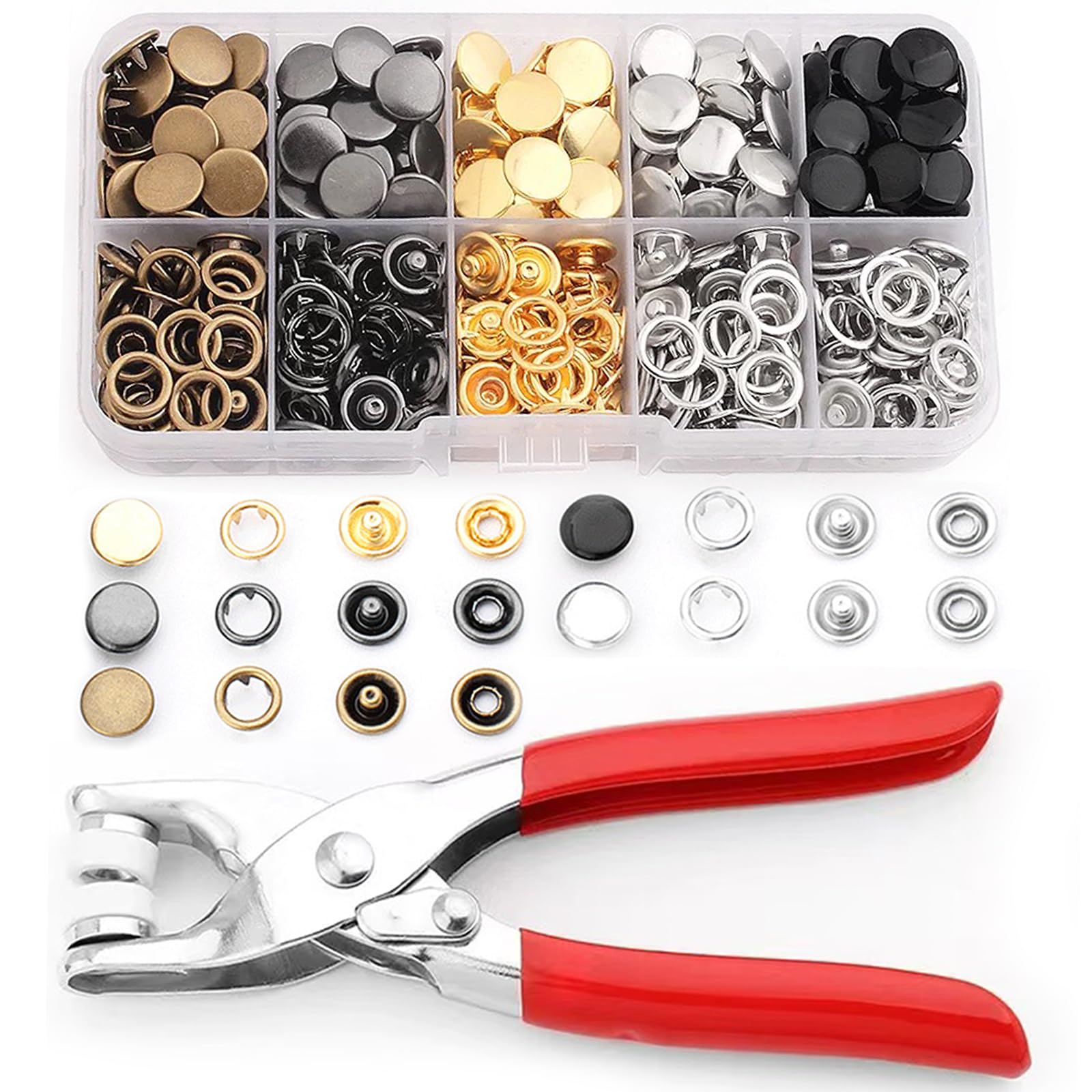 Photo 1 of 100 Sets Snaps for Fabric, MIFOLEU Metal Snaps Buttons with Fastener Pliers Press Tool Kit Perfect for DIY Crafts Clothes Hats and Sewing, Snap Button Fasteners Kit for Clothing Sewing(9.5mm/400 PCS)