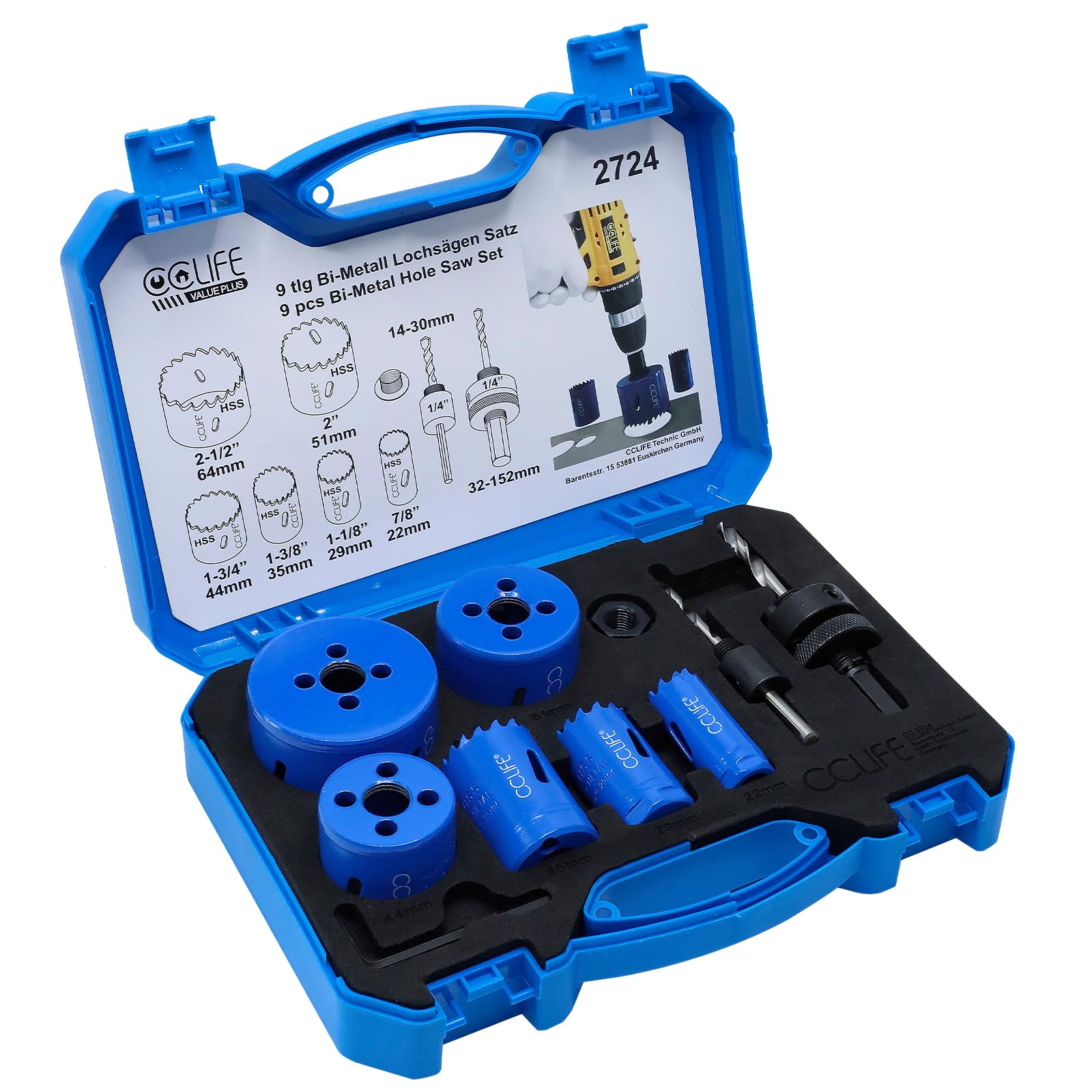 Set of 8 Bi-Metal Universal Hole Saw HSS TIN Drill Bit Hole Saw Set Holesaw Set 22 65 mm Metal Plastic Wood