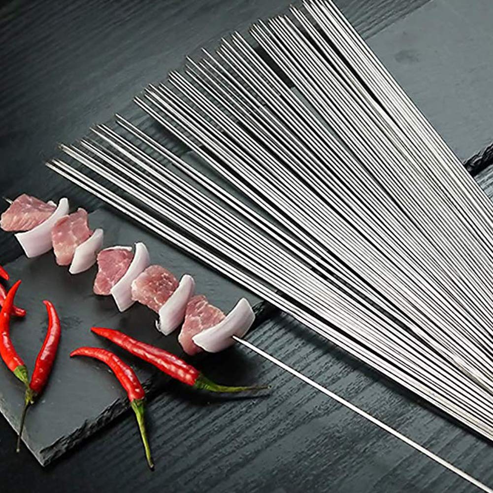 BigOtters Barbecue Skewers, 100PCS Metal Skewers for Grilling BBQ Needle Sticks for Meat Shrimp Chicken Vegetable Outdoor Cooking