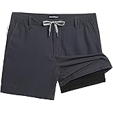 maamgic Mens Casual Shorts with Compression Liner 5/7 Inch Classic Fit Khaki Shorts