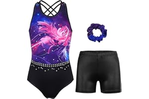 MODAFANS Gymnastics Leotards for Girls Sparkly Ballet Dance Unitards Biketards Tumbling Shorts Cross Back Activewear