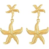 Starfish Dangle Earrings for Women Gold Silver Trendy Hypoallergenic Sea Shell Stud Earrings Chunky Ocean Beach Jewelry Gifts for Her