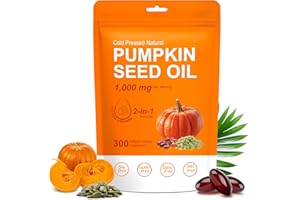 Crobirware Cold Pressed Pumpkin Seed Oil & Saw Palmetto Softgels (1000mg) - 2-in-1 Formula for Hair Growth, Skin Health & Prostate Support - 300 Count, Non-GMO Natural Supplement