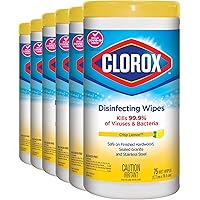 Clorox Disinfecting Wipes, Lemon Fresh, 75 Count, Multi-Pack of 6 Canisters