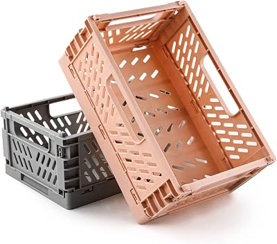 Spesh 2Pcs Collapsible Crates Storage Boxes Pink Grey 22x15x9cm Foldable