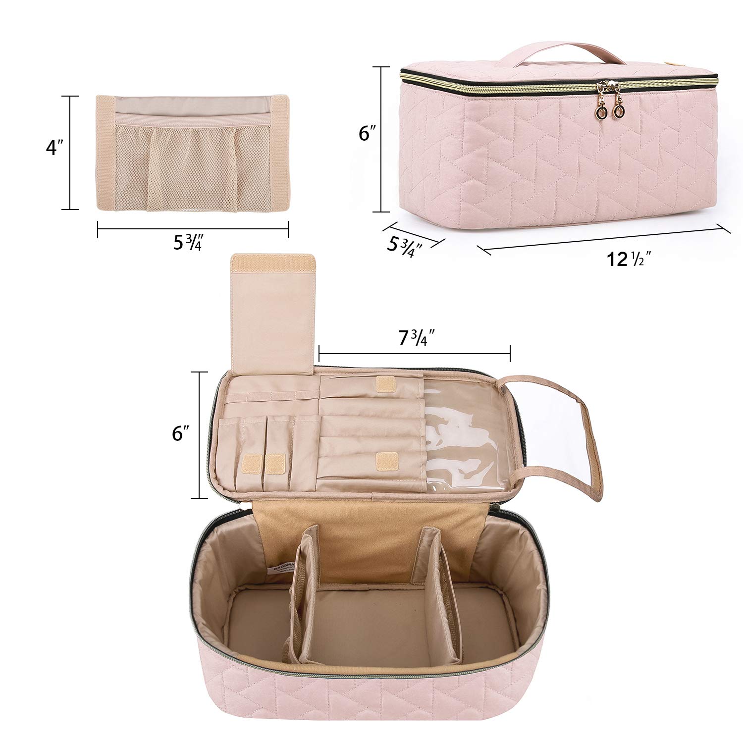 BAGSMART Makeup Bag Cosmetic Bag Large Toiletry Bag Travel Bag Case Organizer for Women, Soft Pink : Beauty