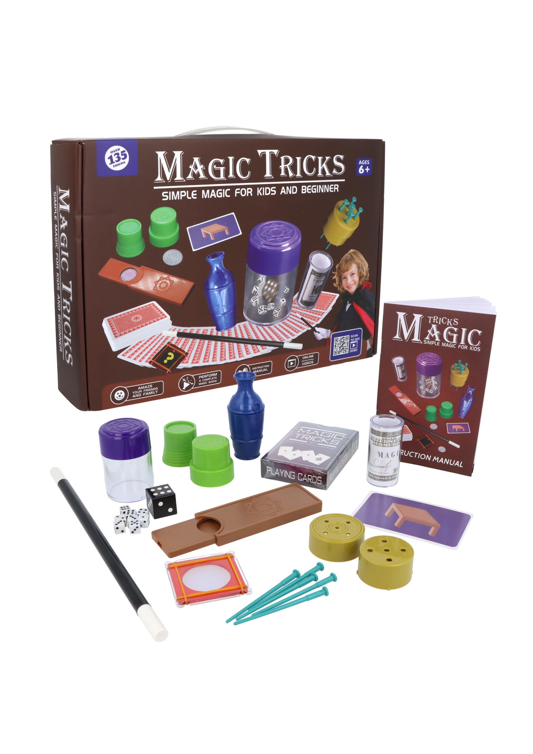 Henbrandt Single Children’s Jumbo Magic Set with 135 Tricks and Instruction Booklet Easy Magician’s Kit for Kids Magic Card Tricks Birthday Presents for Boys and Girls