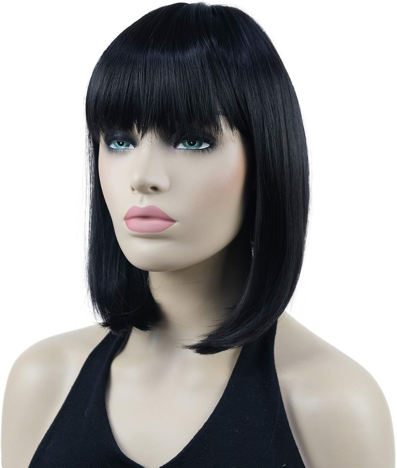 Lydell 10" Short Straight Bob Hair Wigs with Bangs Synthetic Hair Cute Wigs (Natural black) - Image 4