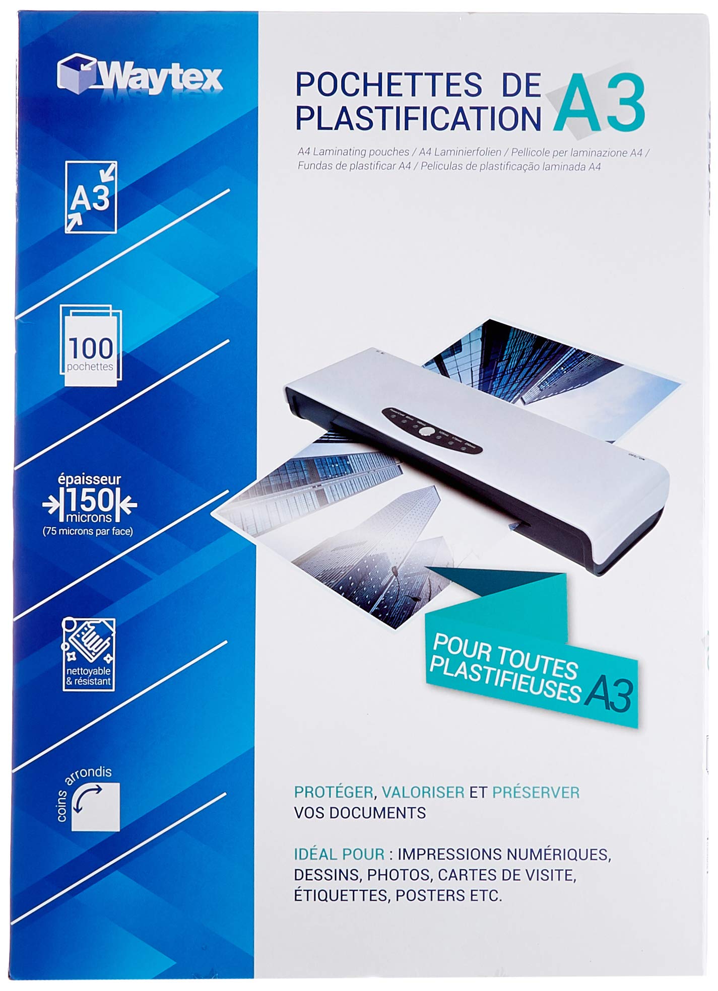 WAYTEX 100 x A3 75 Micron Thick Laminating Pouches 78276