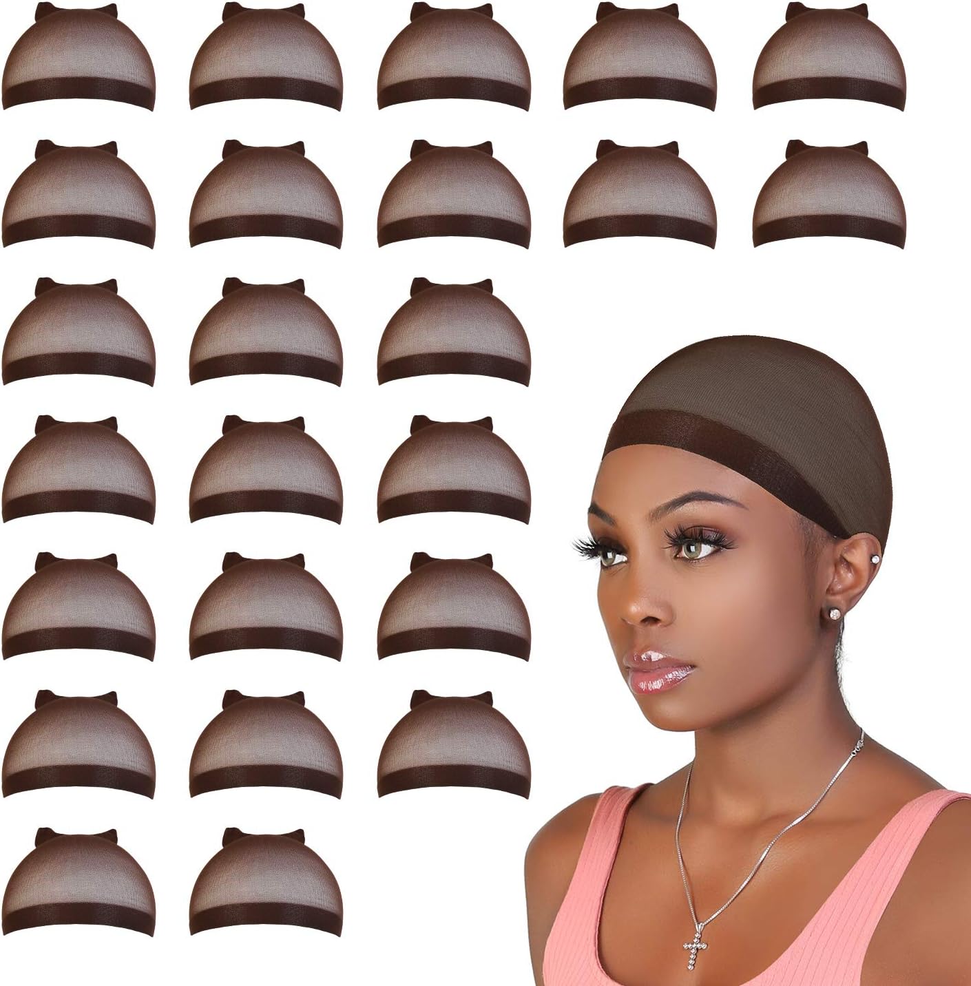 24 PCS! STUDIO LIMITED Perfect Fit Ultra Thin & Expandable Stocking Wig Cap, Each pack contains 2 wig caps, 12 PACK (DARK BROWN)