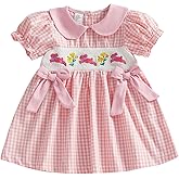 MoZiKQin Toddler Little Baby Girl Easter Outfit Bunny Embroidery Dress Short Sleeve Smocked Easter Dresses for Girls