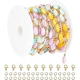 UMAOKANG 3 Meters Gold Plated Chain for Jewelry Making - Multicolored Shell Oval Link for Women's Necklace Bracelet DIY - Stainless Steel Bulk