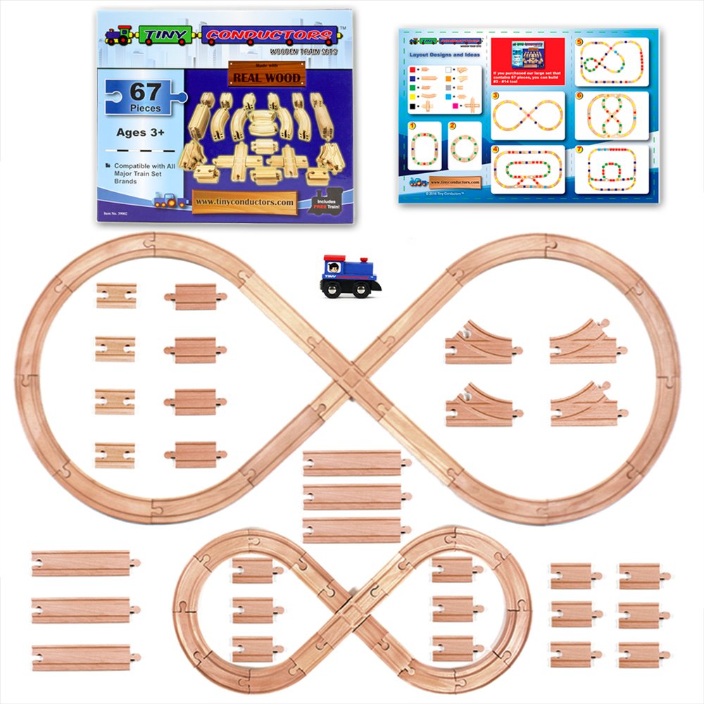 67 Piece Wooden Train Track Set with Train Car by Tiny Conductors 100