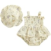 Baby Girl Romper Dress Summer Sleeveless Halter Smocked Dress Floral Print Bubble Romper Newborn Summer Clothes