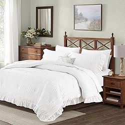 ALEISSEL White Comforter Set King Size,Seersucker