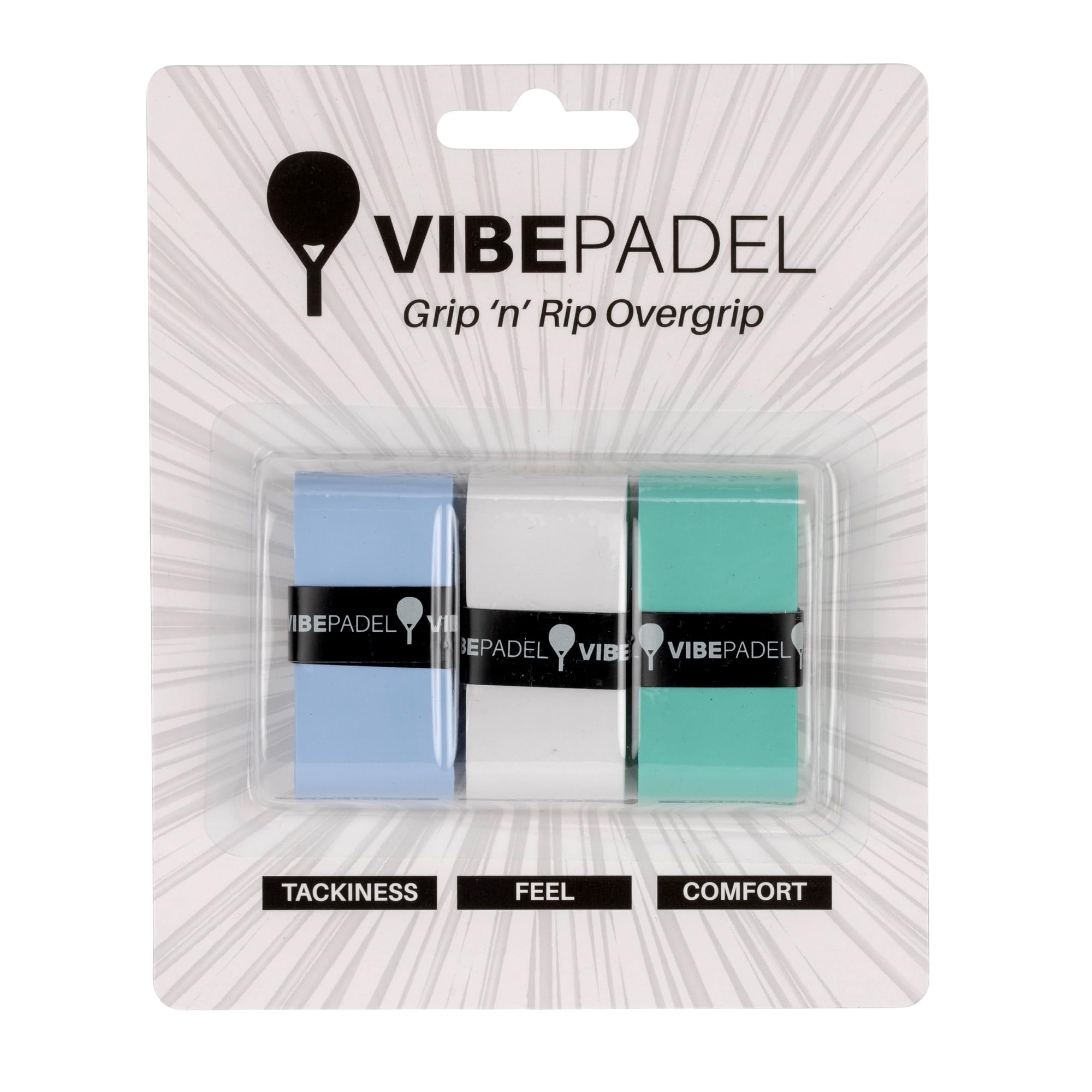 VIBEPADEL | Padel Grip for Tacky Feel | Grip 'n' Rip Padel Overgrip | Padel Racket Grip Tape | Padel, Pickleball, Squash and Badminton Racket Grip Tape | Padel Accessories and Padel Gifts | 3 Pack