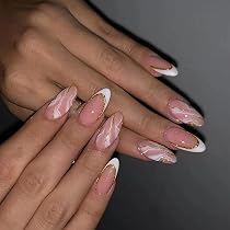 Amazon.com: MISUD Glossy Glue on Nails - White French Tip, Almond ...