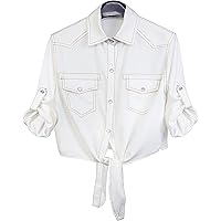 AMEBELLE Women's Roll Up 3/4 Sleeve Tie Front Knot Shirt Chambray