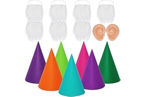 FENGEK 16 Packs Gnome Costume Set 7 Pcs Felt Dwarf Hats 7 Pcs White Fake Beard 2 Pcs Fake Ears for Halloween Christmas Party Cosplay