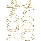 TRWWELL 8PCS Upper Arm Cuff Bracelets for Women Gold Silver Arm Band Cuff Bangle Bracelet Adjustable Minimalist Coil Armband Armlet Set