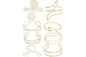 TRWWELL 8PCS Upper Arm Cuff Bracelets for Women Gold Silver Arm Band Cuff Bangle Bracelet Adjustable Minimalist Coil Armband Armlet Set
