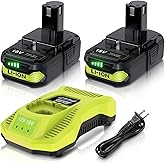 2Pack 4000mAh 18V Lithium Battery Pack Replacement for Ryobi 18-Volt ONE+ P104 P105 P102 P103 P107 P108 Cordless Tools Batter