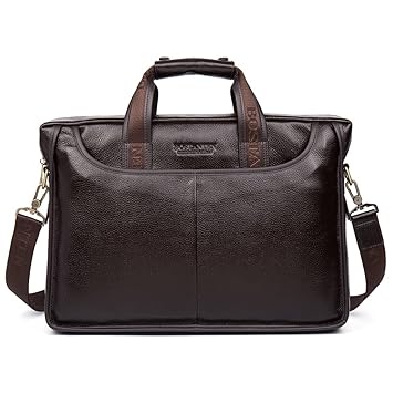 BOSTANTEN Leather Briefcase Laptop Case Handbag Business Bags for Men Brown