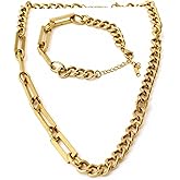 LAPRECIEUZ DE ARTHES JEWELRY 18K Yellow Gold-Plated Link Chain Necklace and Bracelet Set for Women - Non-Tarnish, Hypoallergenic, Everyday Jewelry Gift