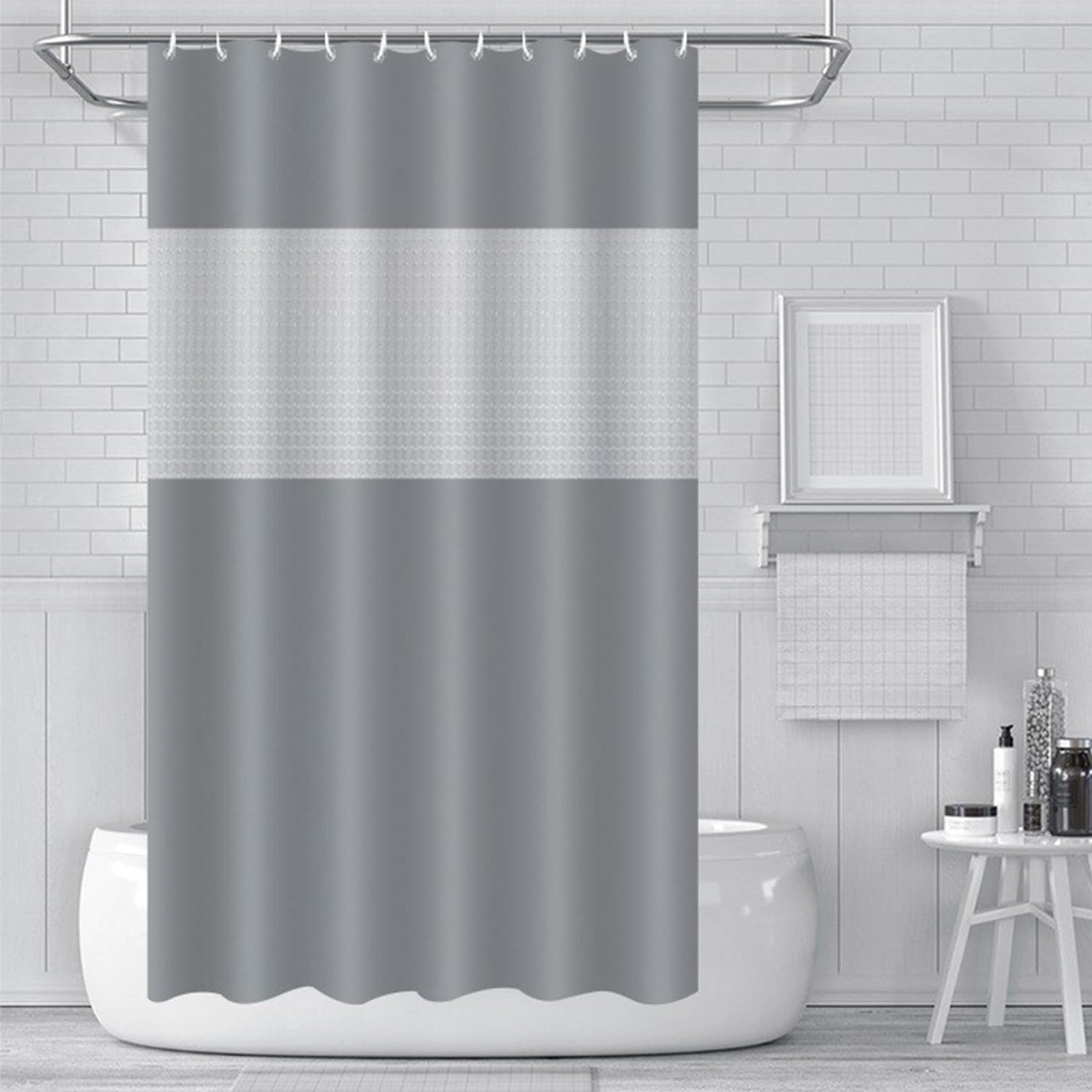 PEVA Shower Curtain 180x180cm,Heavy Duty Plastic Grey Spliced Weighted Shower Curtains Mould Proof Resistant Waterproof Bath Curtain with 3 Magnets 12 Hooks for Wet Room,Bathroom,Shower Stall,Bath Tub