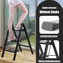3 Step Ladder, Aluminum Lightweight Folding 3 Step