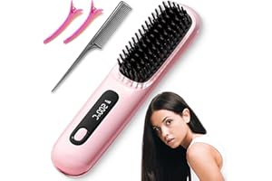 NIMEDALA Gobrush Pro-Portable Straightener Brush-Gobrush Pro, Hair Straightening Brush for Women-Rechargeable & Cordless (Pink)