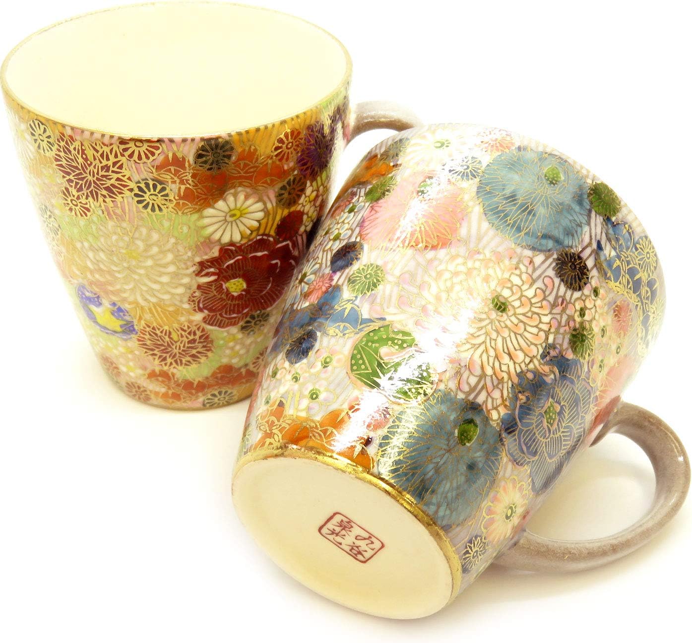 九谷焼ペアマグカップ 花詰