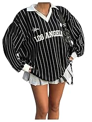 SOLY HUX Women's Oversized Tees Striped Letter