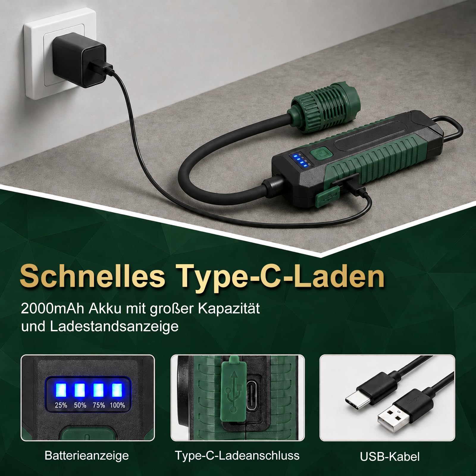 LETOUR Werkstattlampe,LED Arbeitsleuchte mit starkem Magnet & Haken, 3 Lichtmodi & USB C Motorhaubenleuchte freihändige Werkstattlampe mit Ladeanzeige für Auto Reparatur, Garage, Keller 7
