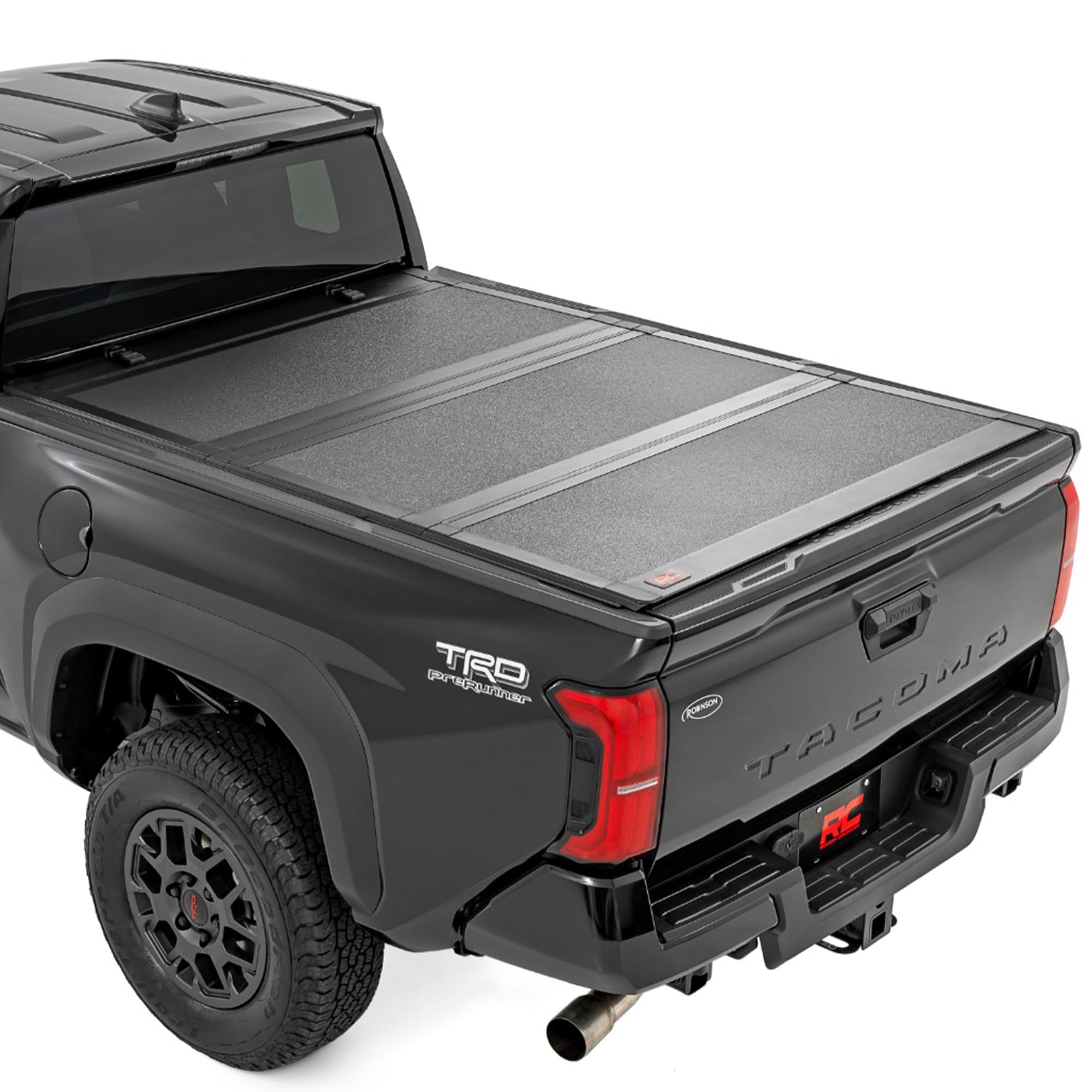 Photo 1 of ***DAMAGED - HEAVILY USED - GASKET WEATHERSTRIPPING WORN AND TORN - SEE PICTURES***
Rough Country Hard Tri-Fold Truck Bed Tonneau Cover for Toyota Tacoma (2024-2025) - Aluminum Flip-Up Folding Bed Cover, Fits 5' (60.3") Bed