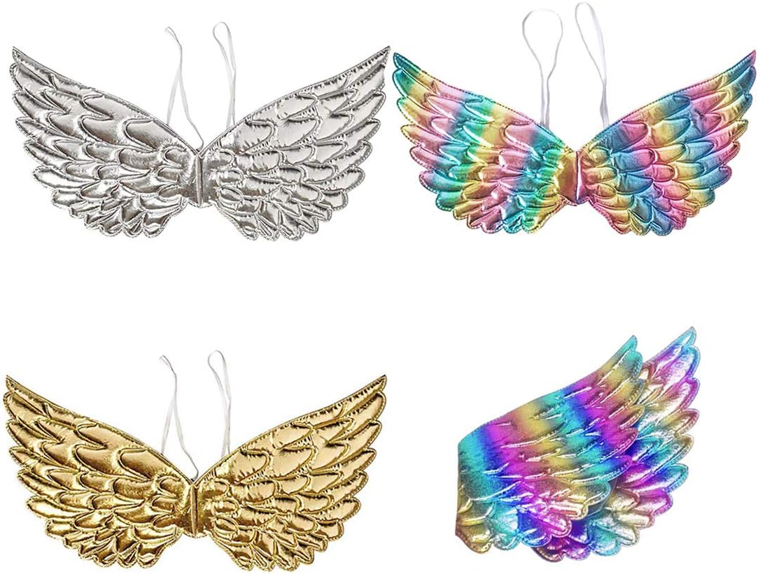 Kids Angel Wings Soft Shiny Metallic Fairy Wings Halloween Fancy Dress Cosplay Costume Accessories